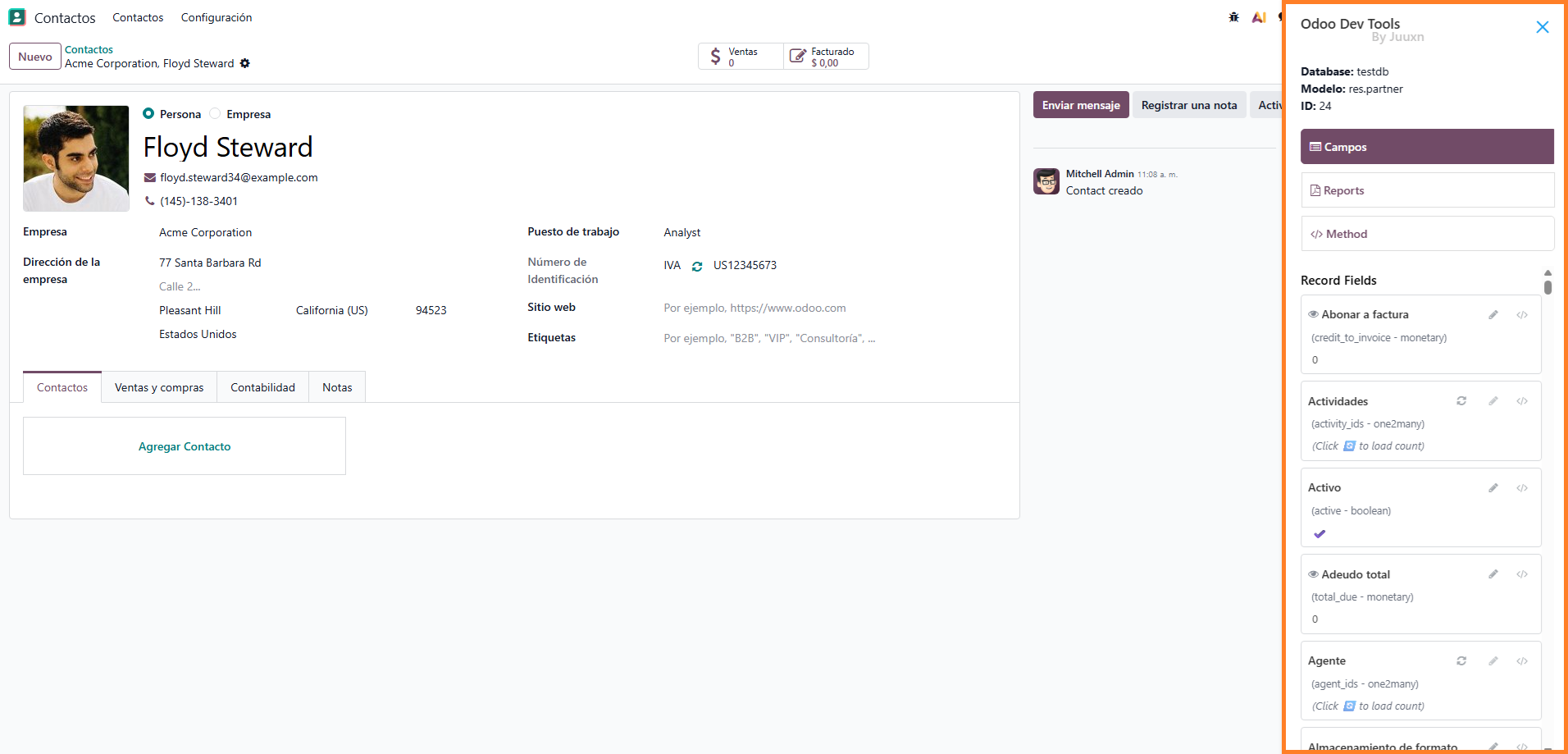 Screenshot de Extensión de desarrollo para Odoo