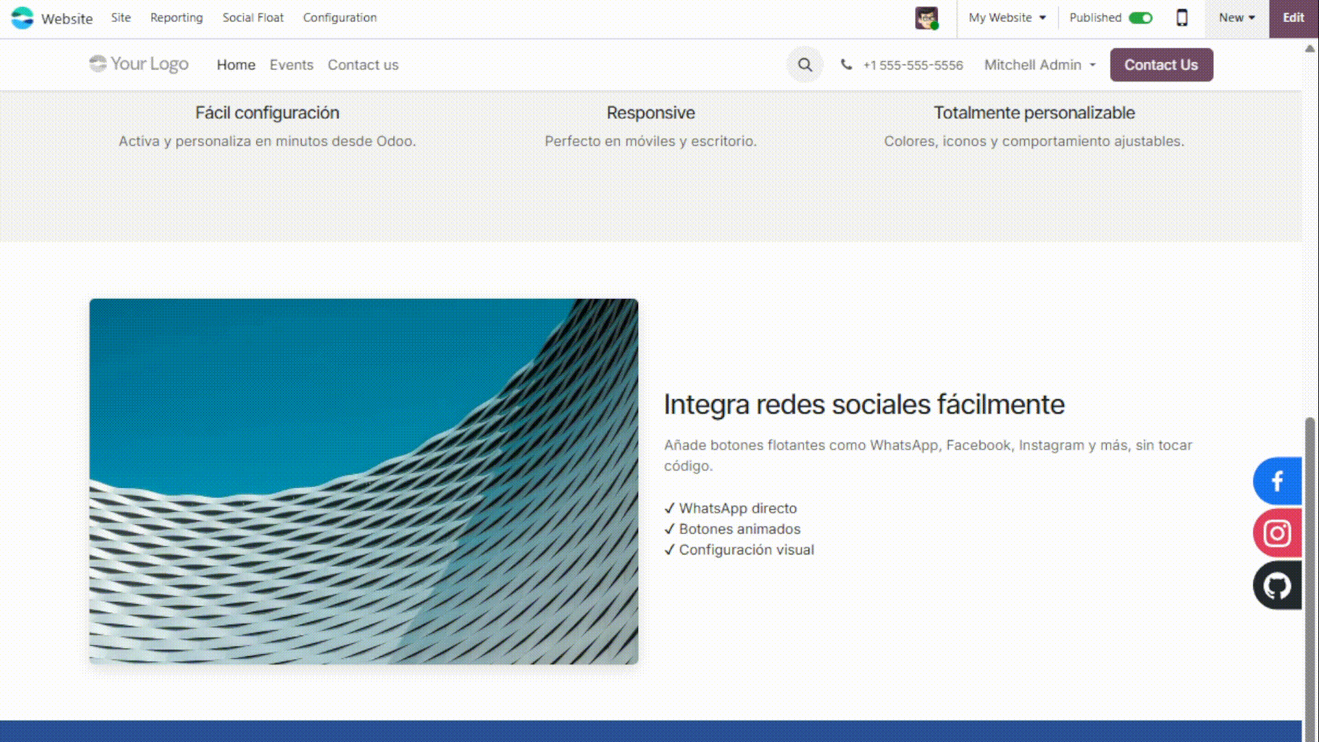 Screenshot de Módulo Redes Sociales